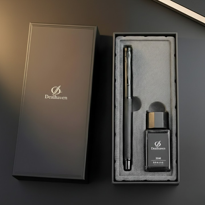 딜헤이븐 입문용 고급 만년필 선물용 세트, 차콜블랙, EF 15,000원