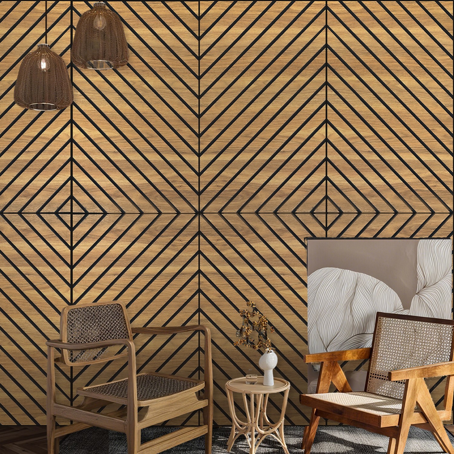 흡음보드 인테리어120cm x 60cm x 0.9cm 사선 패턴 사운드 패널 가정용 사무실용 녹음실용 실내 벽 장식 현대적 튼튼하고 내구성이 뛰어나며 가벼움, 4개, Brown-Teak 270,000원