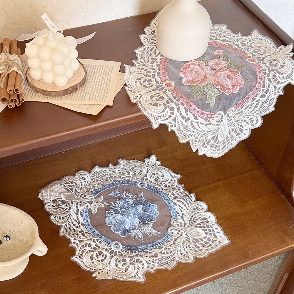 로즈 자수 레이스 매트 홈데코 감성 인테리어 홈카페 테이블 식탁 소품 꽃 앤틱, 블루, 1개 9,900원