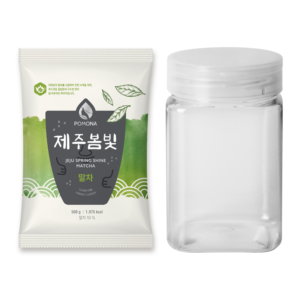 포모나 제주봄빛 말차 파우더 500g + 원터치 캡 보관 용기 세트 11,100원