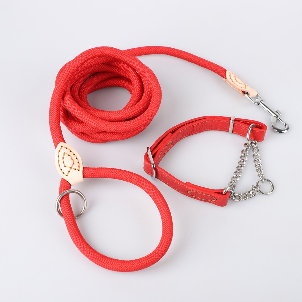 모즈펫 강아지 가죽목줄+리드줄, 1세트, 반초크 레드 39,900원