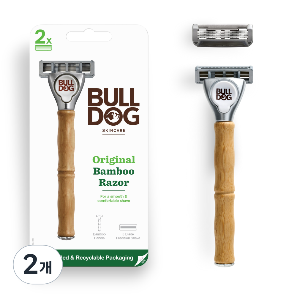 [불독] 저자극 안전 클래식 대나무 5중날 면도기 (민감성 및 트러블 피부용), 2개, 핸들 1개 + 면도날 2개 35,810원