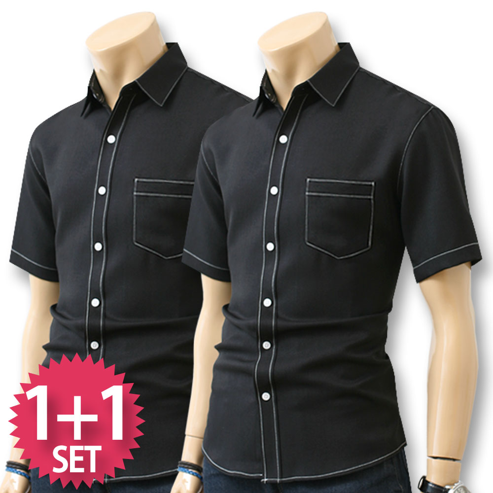 블루포스 제덴카 배색 남성 반팔 남방 1+1 세트 2장 묶음 베이직핏 링클프리 남자 여름 셔츠 63,400원