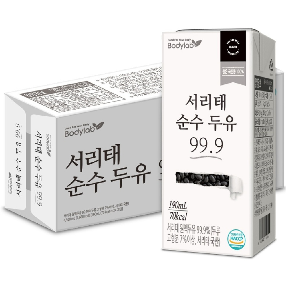 바디랩 서리태 순수 두유 99.9, 190ml, 24개 20,400원