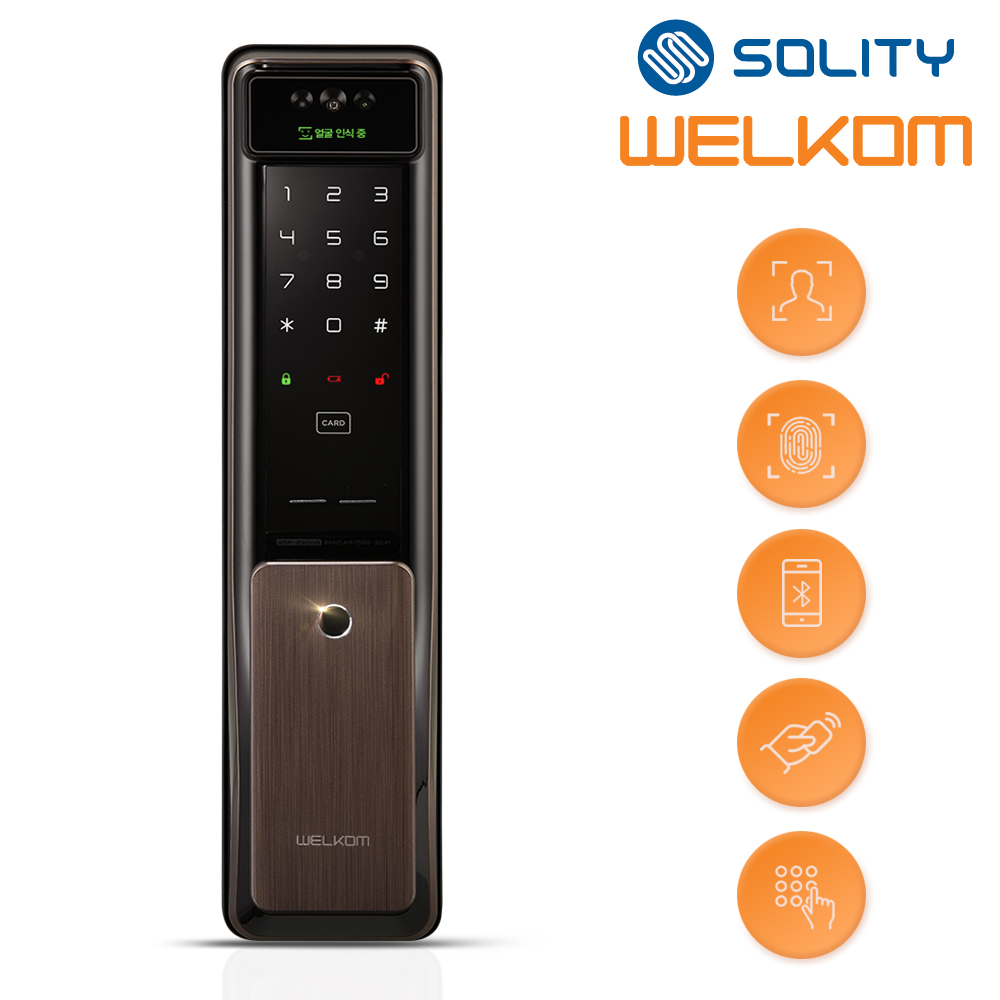 솔리티 웰콤 얼굴인식 신제품 푸시풀 WSP-2900A 플러스 카드키2개+번호키 블루투스(옵션) 안면인식 AI딥러닝기술적용 신속 정확한 얼굴인증 얼굴인식100개 현관문 디지털도어락, WSP-2900A 플러스, 고객직접설치 350,000원