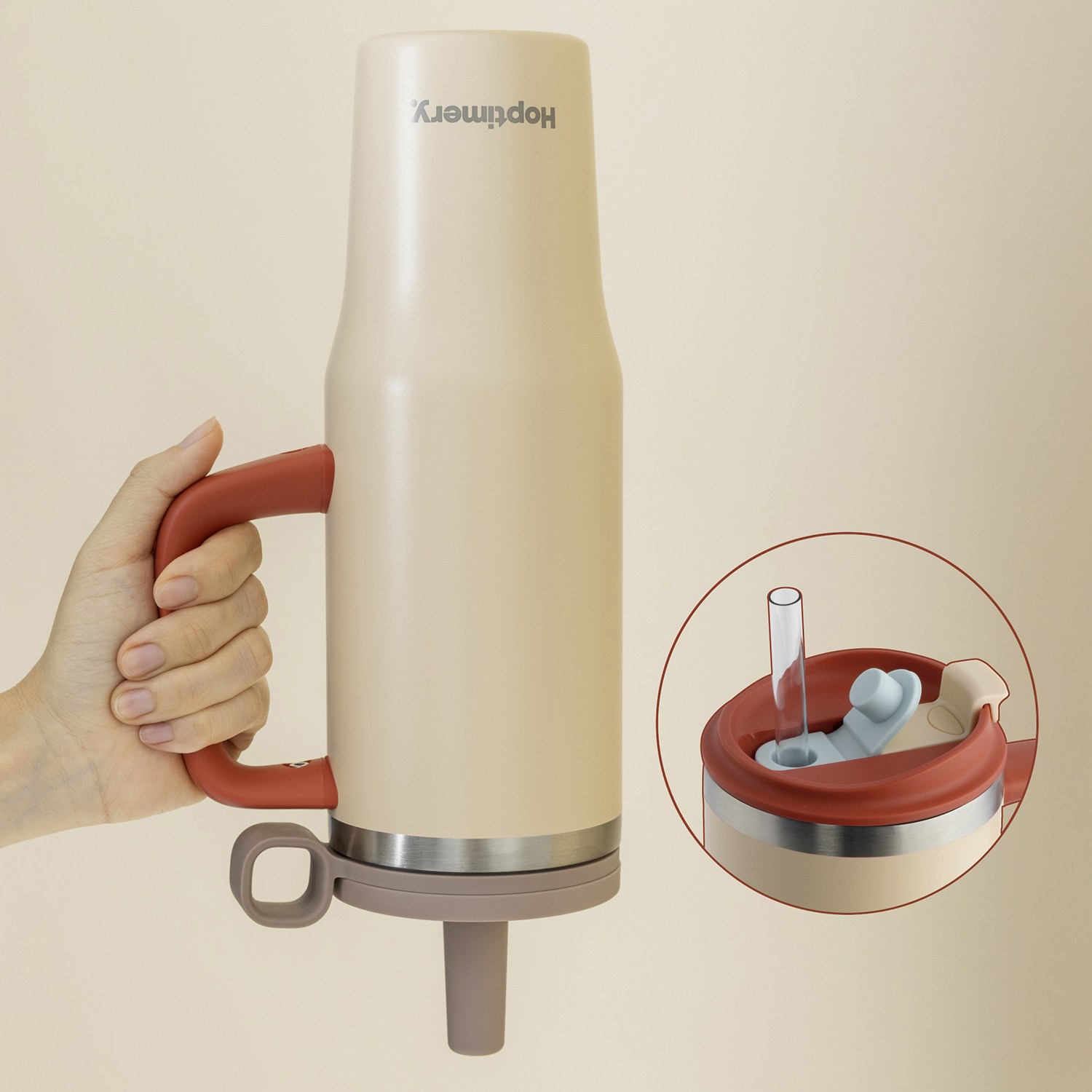 홉티머리 대용량 보온 보냉 1.2리터 텀블러 빨대 스텐 완전밀폐 손잡이 진공 만능, 1개, 1182ml, 베이지 27,900원