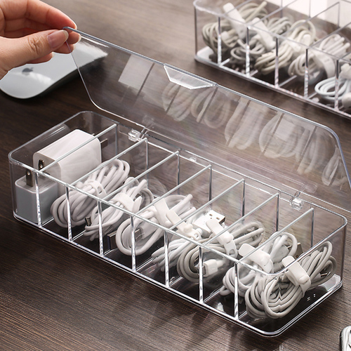 무타공마켓 뚜껑있는 투명 아크릴 케이블정리함 충전기 이어폰 보관 정리함, 1개, 케이블 정리함 7,980원