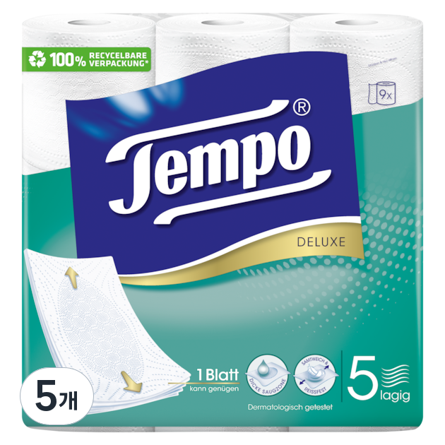 Tempo 천연펄프 5겹 고급롤화장지, 11m, 9롤, 5개 97,250원