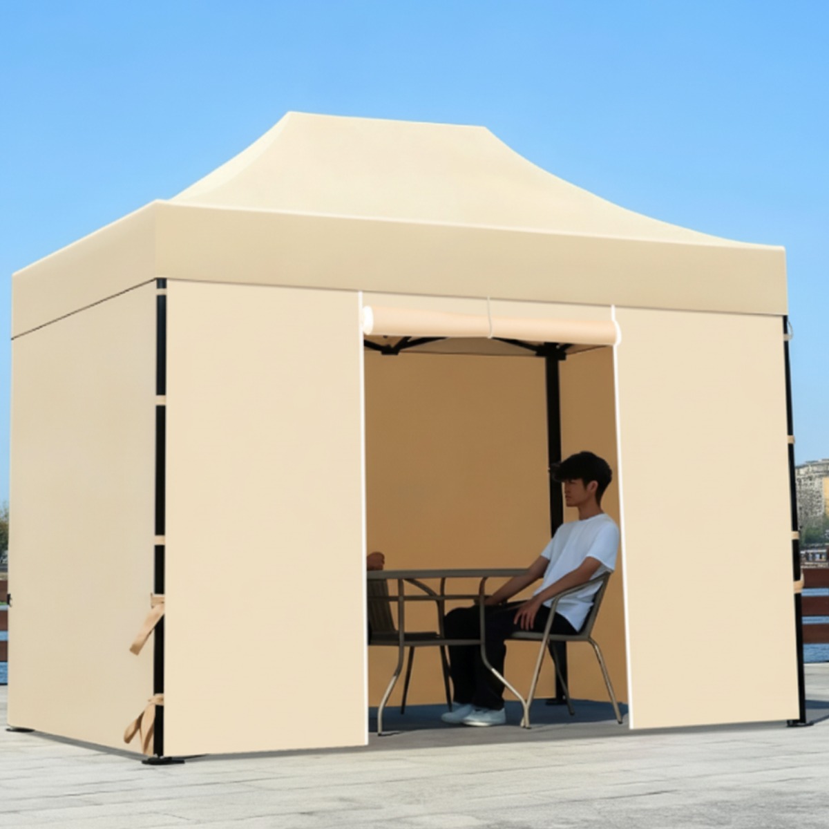 쉘트론 고강도 야외 방풍 텐트 방수 그늘막 천막 대기 현장 부스, 카키, 현재가 195,610원