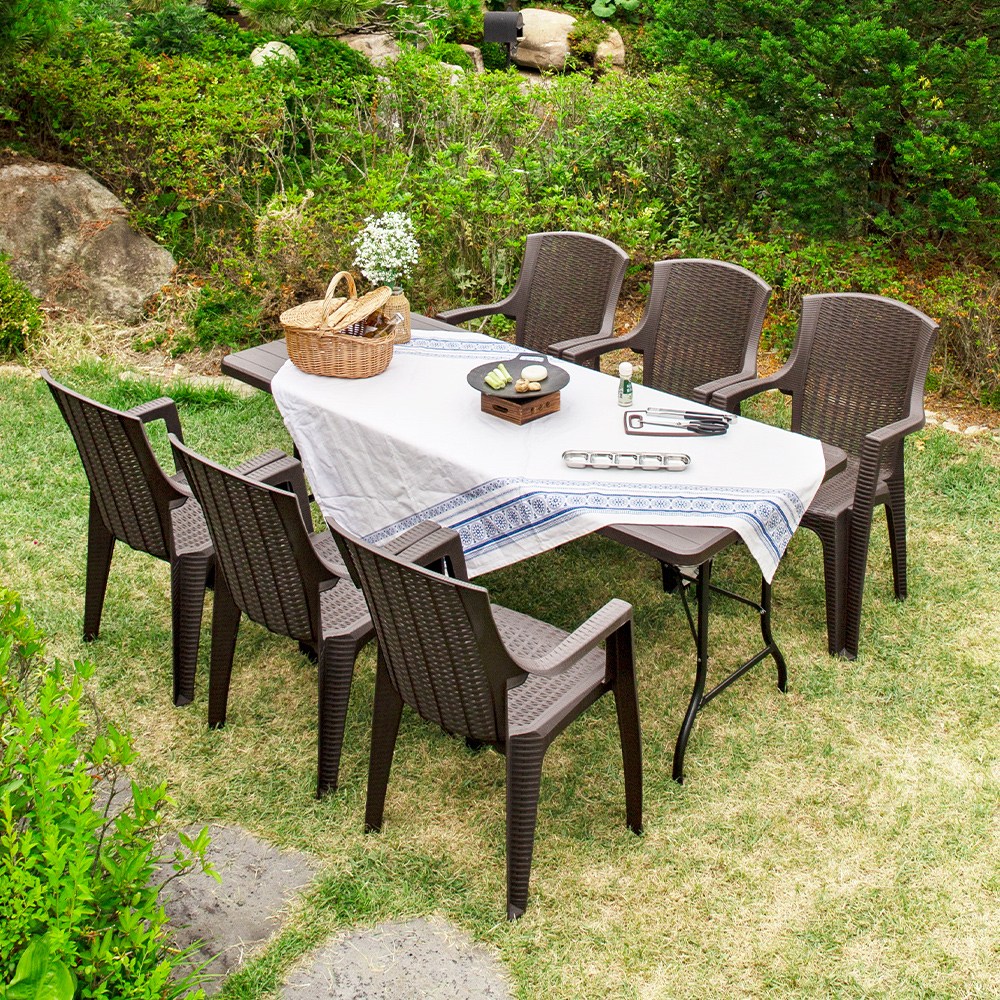 아르망 1800 테이블 모니카 6개 야외 테이블 세트, 브라운 198,000원