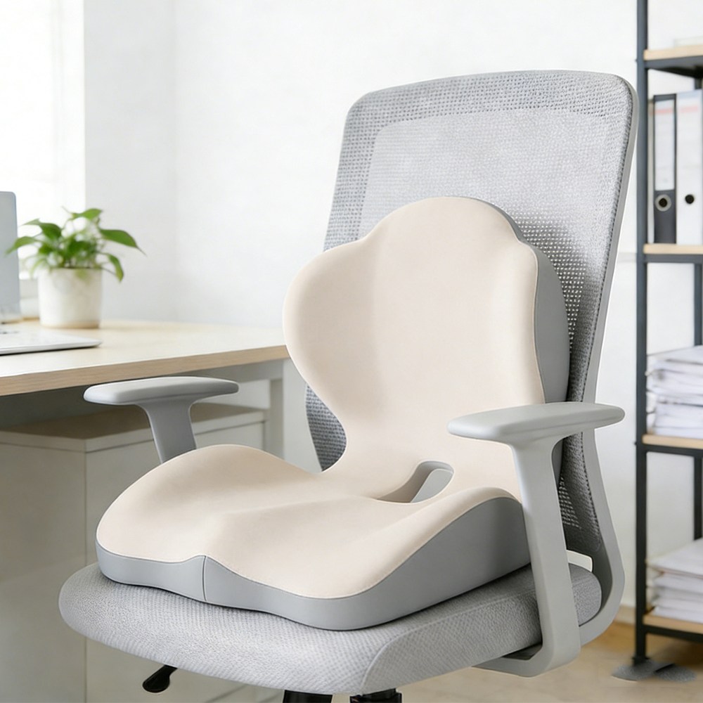 C.partner 바른자세 허리쿠션 등받이 메모리폼 일체형허리쿠션 의자등받이, 베이지색과 회색 28,600원