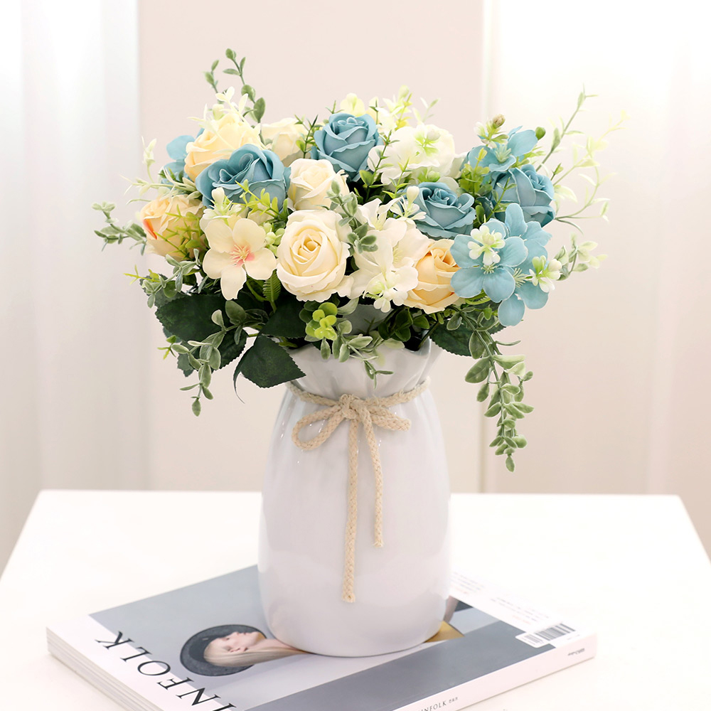 조아트 조화 코랄로즈 3p + 리본링클화병 대 세트, 블루 + 크림 + 크림옐로우 + 화이트, 1개 32,500원