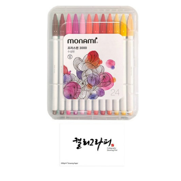 모나미 프러스 수성펜 3000 24종 + 캘리그라피 패드 60p 세트 96,600원