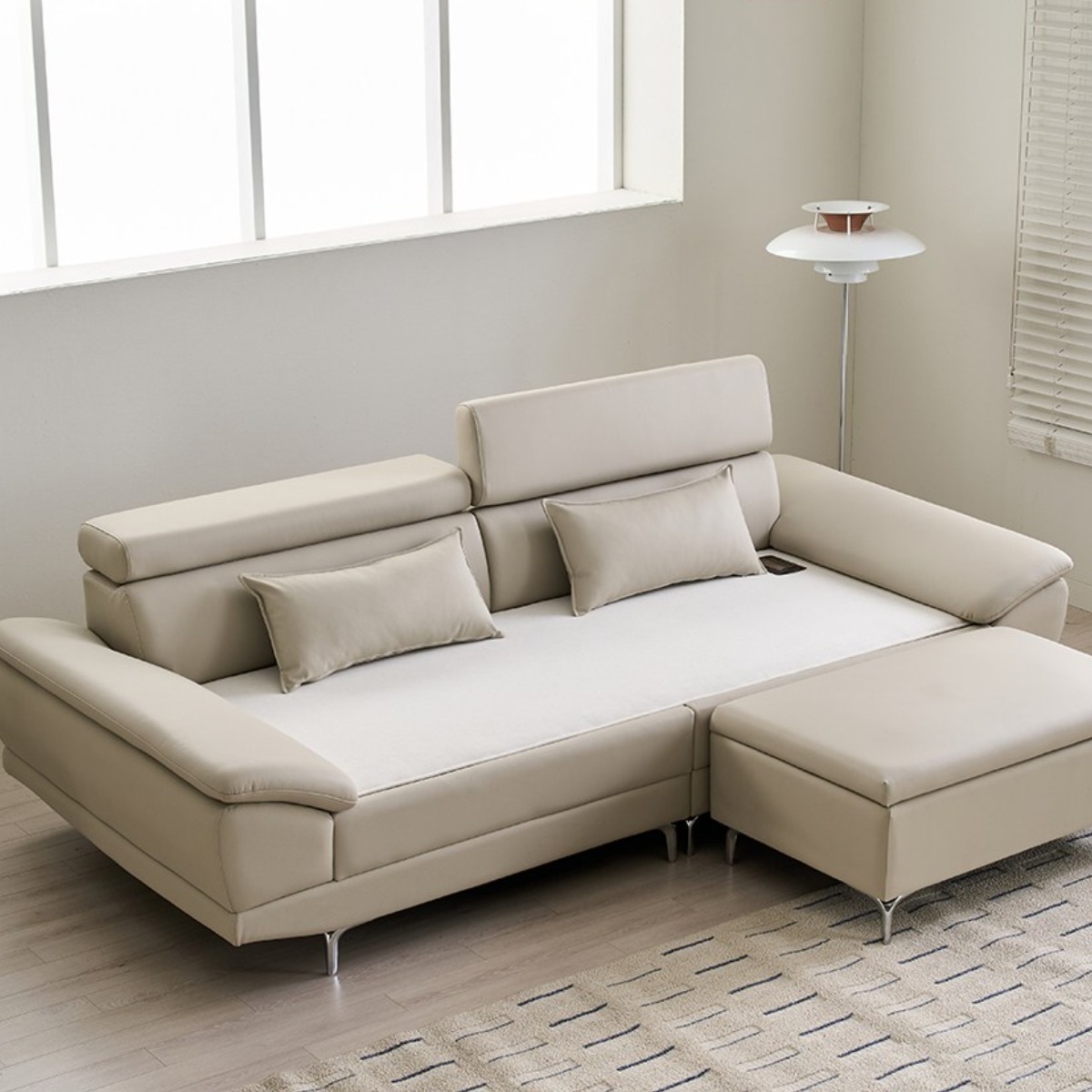 우아미가구 서온 4인용 가죽 황토볼 온열 온도조절 흙소파+스툴, 라이트그레이 729,000원