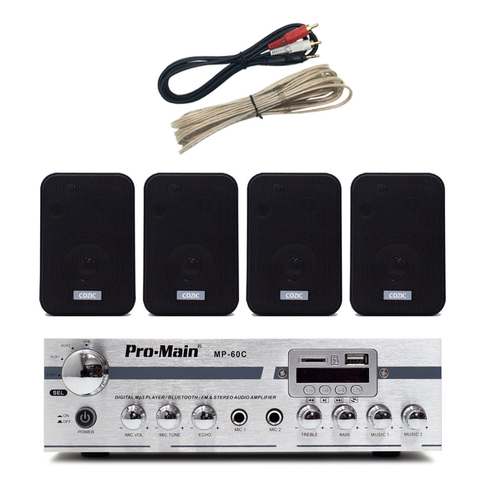 블루투스 매장용 미니 앰프 스피커 세트 카페 매장 업소용 벽걸이, MP-60C 1개 + 4인치 스피커 4개(블랙) 160,000원