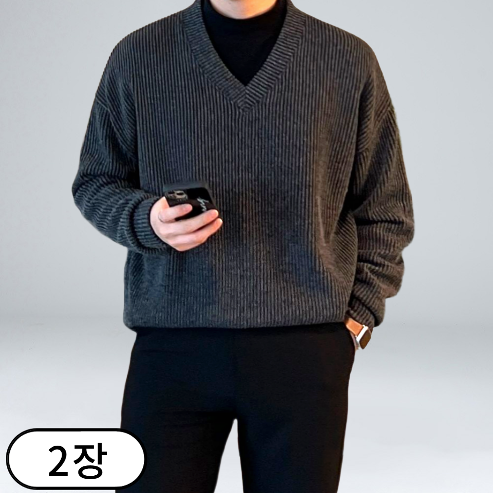 [1+1] 이브 남성용 봄 가을 오버핏 긴팔 브이넥 니트 (3088-2) 62,190원