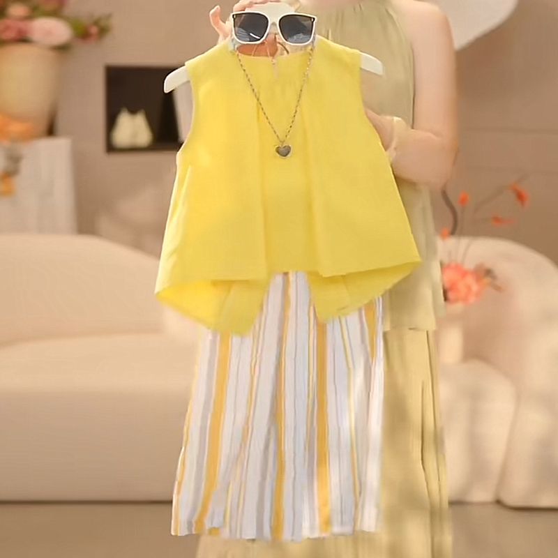 해피유통어린이 여아 패셔너블 캐주얼 세트 밝은 노란 민소매와 스트라이프 스커트14세 이상 XG03 24,130원