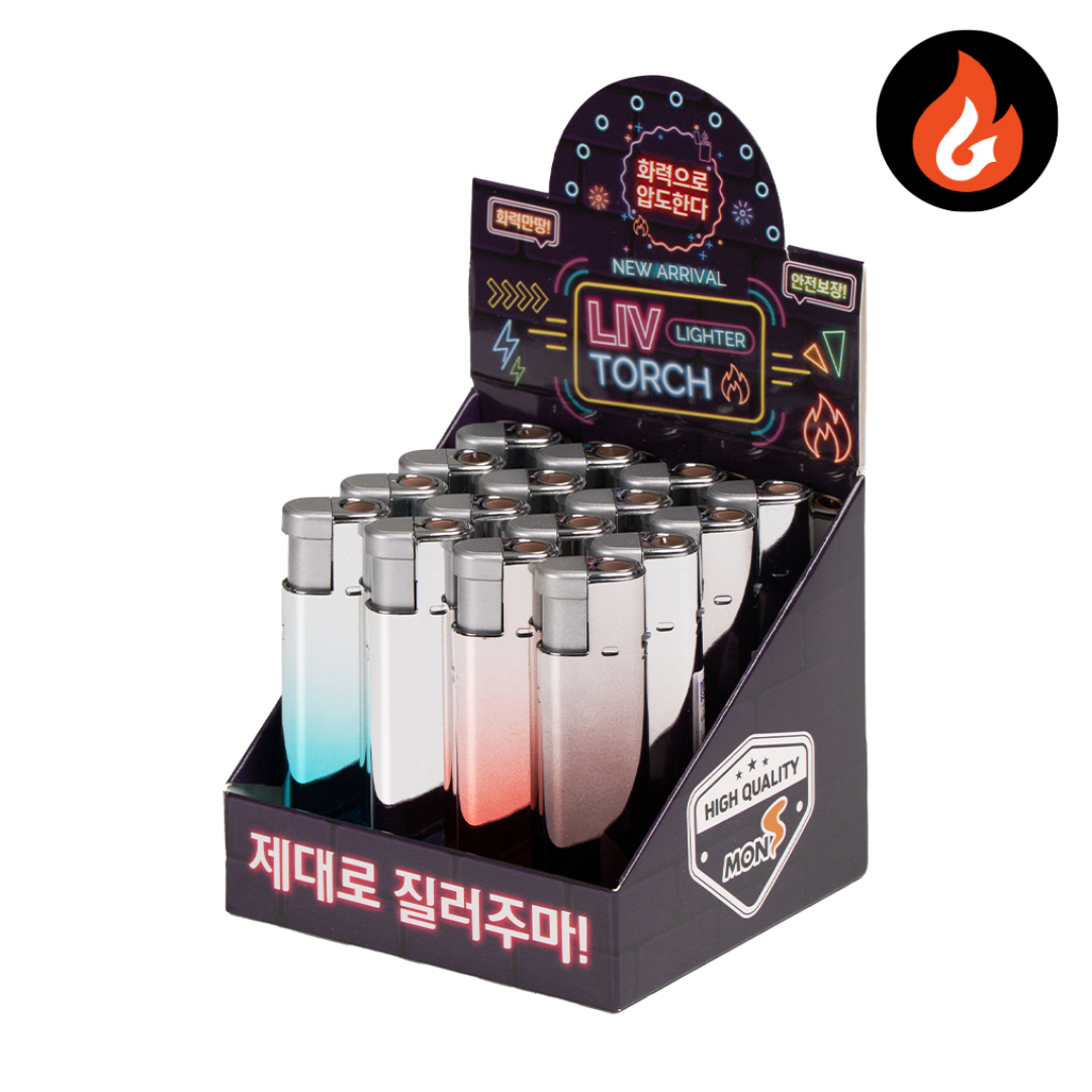 편의점 판매용 국내개발 리브(LIV) 메탈토치 4색 그라데이션 라이터 고급터보, 16개, 4색 그라데이선 18,800원