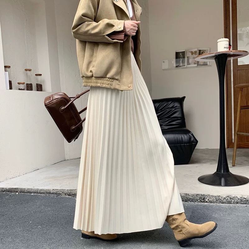 와이와이(YY) 잔주름 모직 롱 스커트 가을 겨울 밴딩 스커트 31,800원