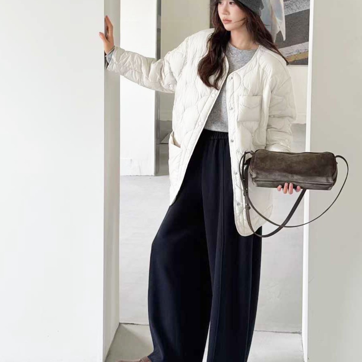 [C&D] 4color 여성 숏 패딩 노카라 퀼팅 스트링 하프 자켓 누빔 겨울 깔깔이 109,000원