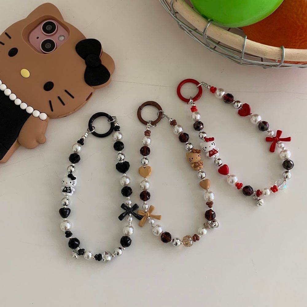 [3종] 키티 진주볼 하트 비즈스트랩 가방참 열쇠고리 가방꾸미기 백참 14,000원