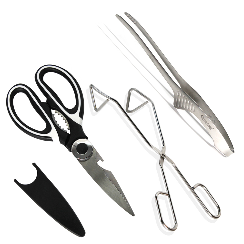 리빙글로리 싹둑 가위 + 안전캡 + 고기 스텐 핀셋 집게 + 트라이앵글 집게 세트 14,200원