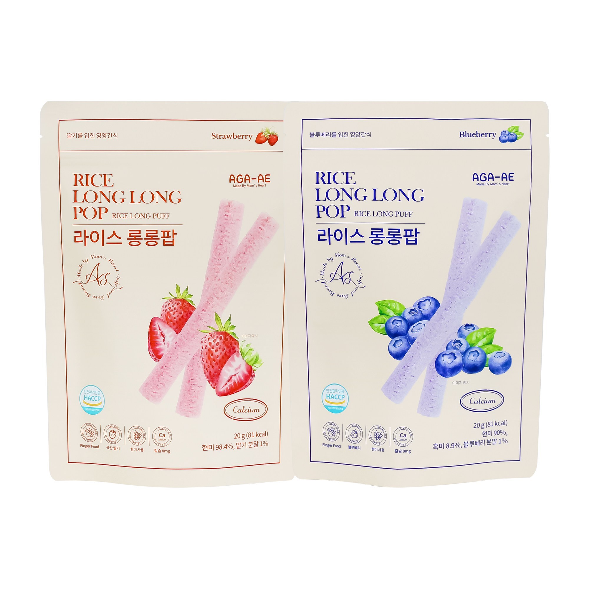 아가애 라이스롱롱팝 유기농 롱떡뻥 아이 간식 쌀과자 [원산지:국산], 40g, 5세트, 딸기1개+블루베리1개 29,000원