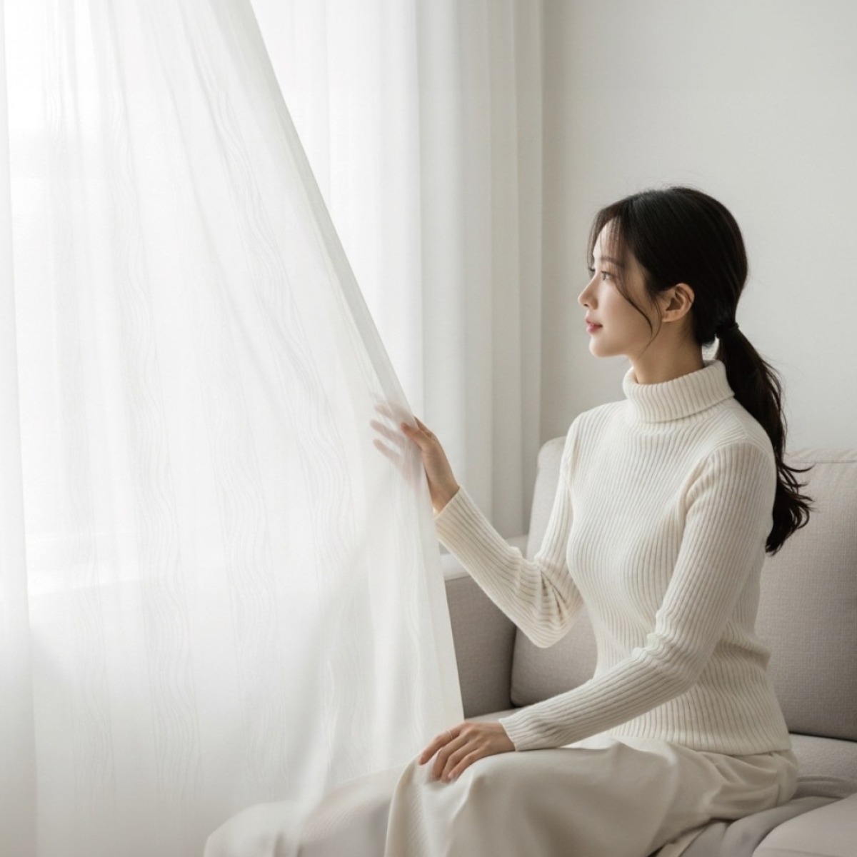 해움창 국내생산 비침없는 차르르 나비주름 쉬폰커튼 1P 92,400원