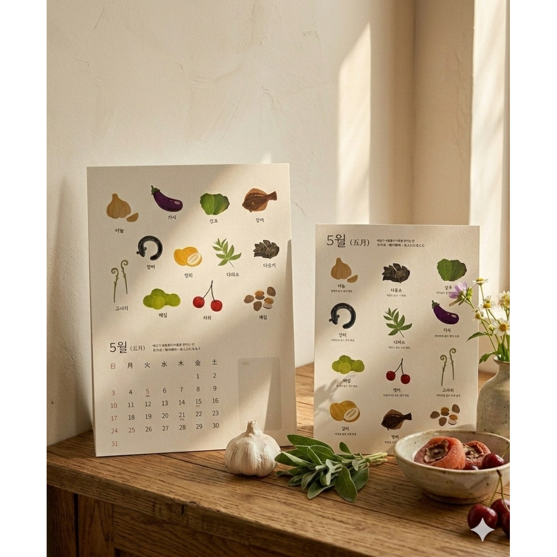 제철 음식 달력 캘린더(우드 마그넷&아크릴 스티커 포함), 1개, 만년형 A4 19,500원