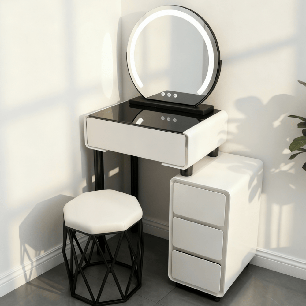 (무료 설치)화장대 세트 의자 포함 미니 화장대   LED화장대 세트 삼색가구 (화장대+수납장+LED거울+화장의자) H5201 (5~9일 도착) 169,000원