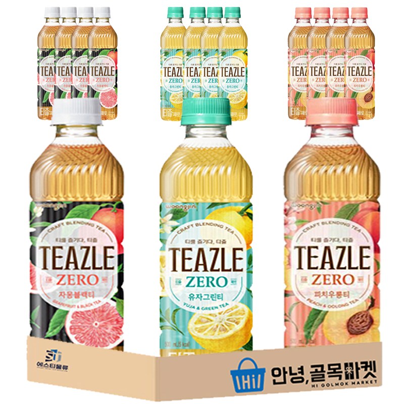 웅진 티즐 제로 500ml 15입 세트 ( 유자 그린티 5 피치 우롱티 5 자몽 블랙티 5 ) 3종 차 음료 세트, 15개, 500ml 17,900원