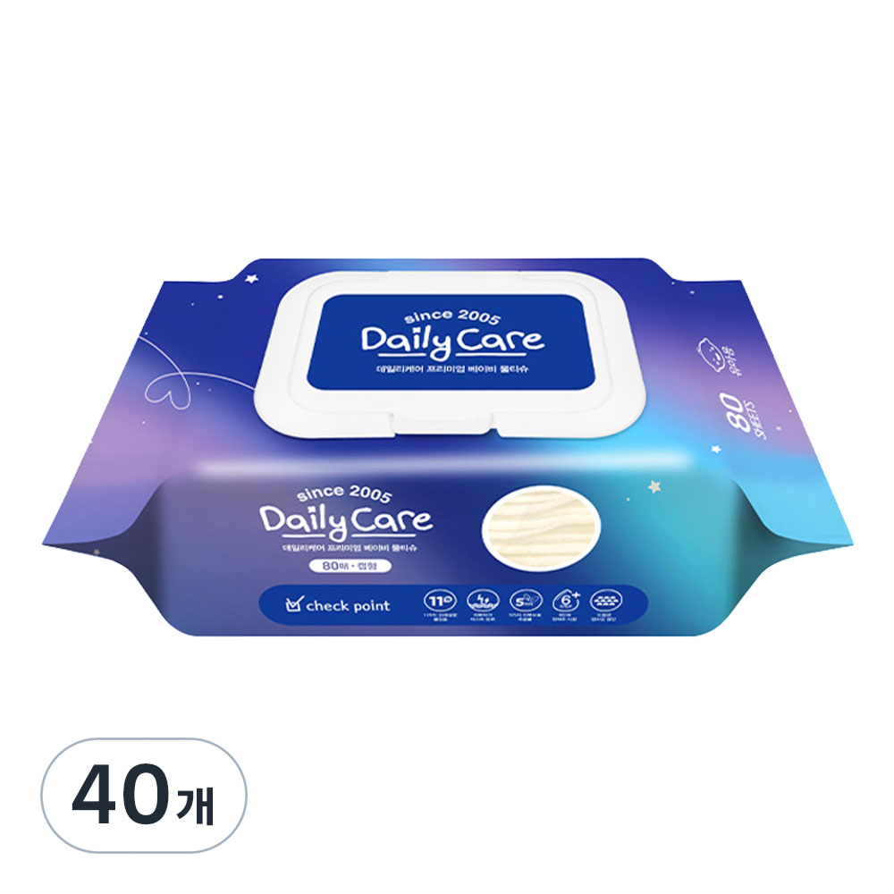 데일리케어 프리미엄 베이비 물티슈 캡형 NAVY, 65g, 80매, 40개 62,900원