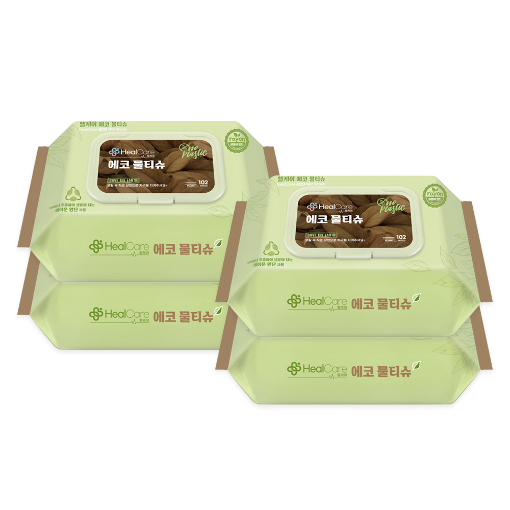 생분해 헬케어 에코 물티슈 캡형 레이온 100% 원단 아기물티슈, 102매, 4개 10,000원