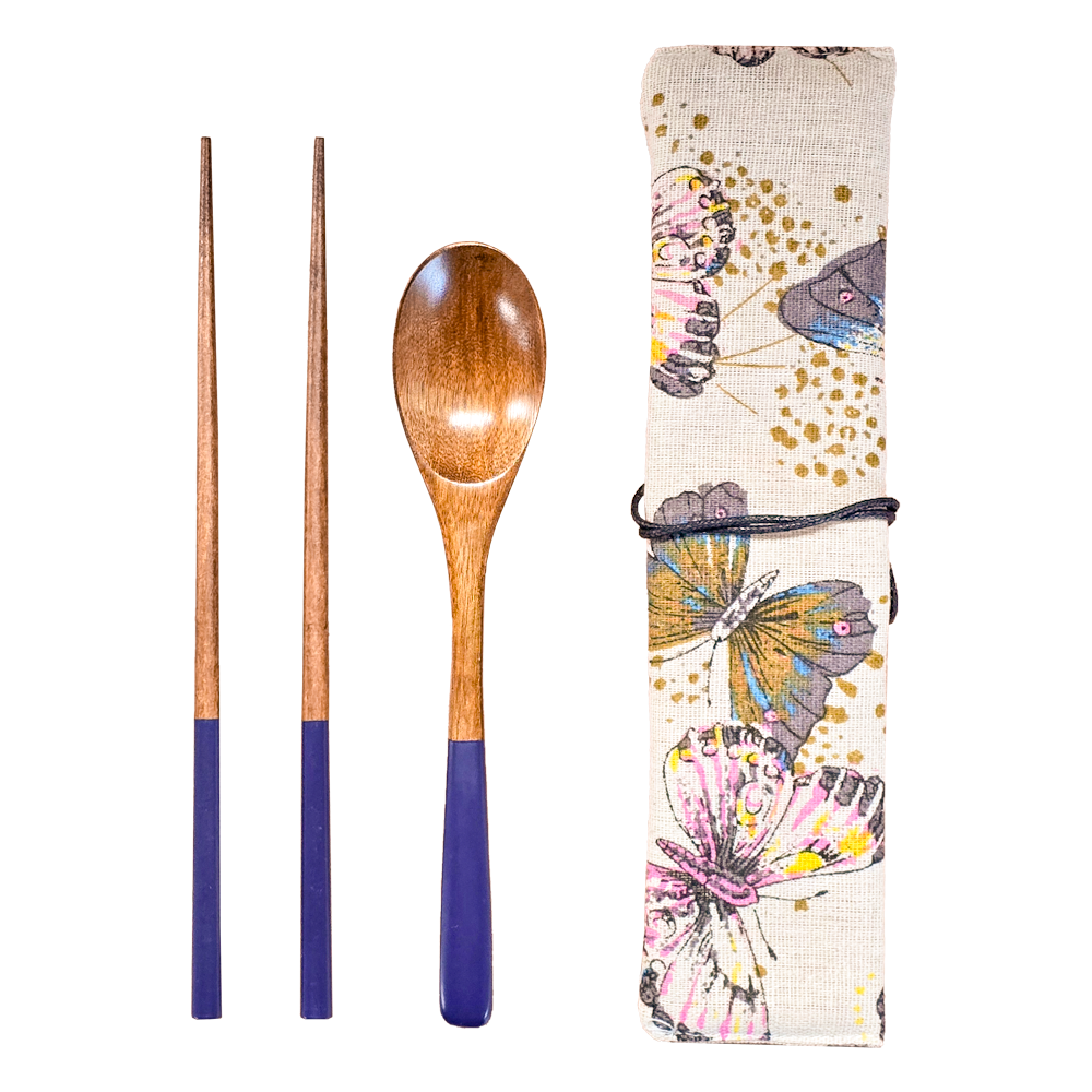 나무 수저세트 옻칠 숟가락 젓가락 요거트스푼 케이스포함, 1세트, 옻칠 수저 젓가락 세트, 네이비 짧은 6,500원