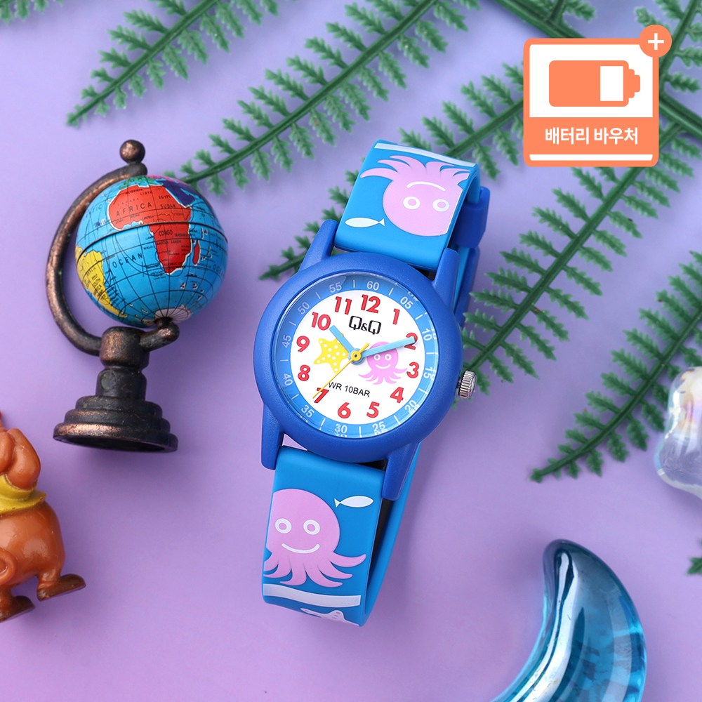 큐앤큐 학습에 좋은 어린이 아동 우레탄 캐릭터 방수 손목시계 + 배터리 바우처 18,000원