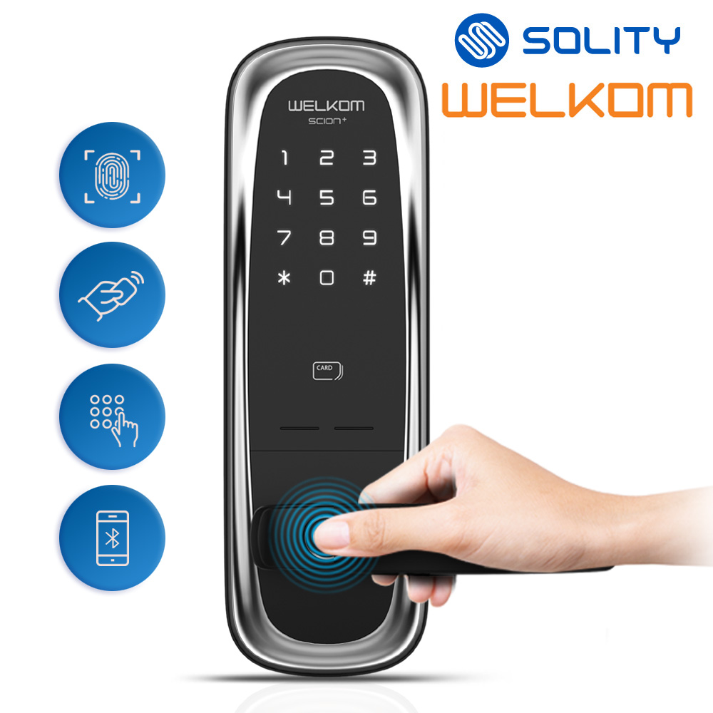 [전국설치] 솔리티 웰콤 사이언플러스 무타공 도어록 지문인식+카드키2개+번호키 블투투스(옵션) 즉시잠금 빠른지문인증 0.9초 마스터번호[카드]기능 내부이중잠금 현관문 디지털도어락 190,000원