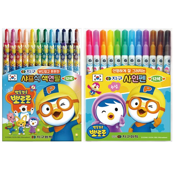 (지구) 색연필 싸인펜 12색 세트, (B) 뽀로로색연필 12색+뽀로로사인펜 12색, 1개 9,020원