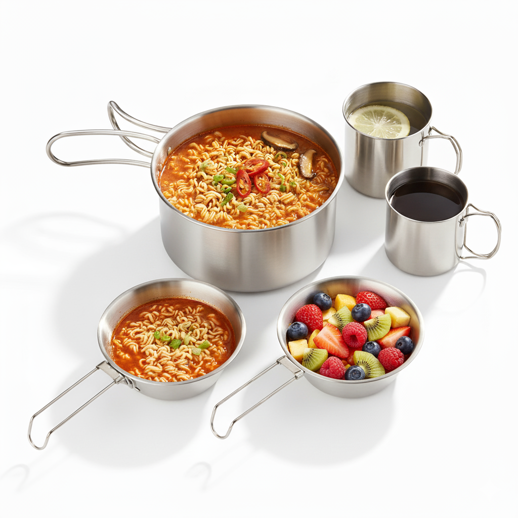 LUMANOKI 필요한것만 챙기는 1-2인용 스텐 냄비1P 시에라컵2P 캠핑컵 2P 캠핑 5P세트 보관파우치증정 코펠세트, 5종 세트 캠핑 식기 세트, 5개 27,800원