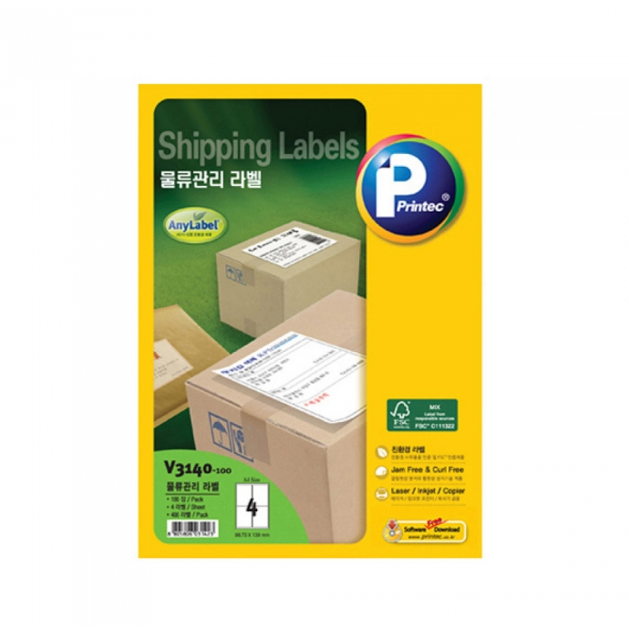 애니라벨 물류관리라벨 V3140-100 4칸 100매 프린텍 18,200원