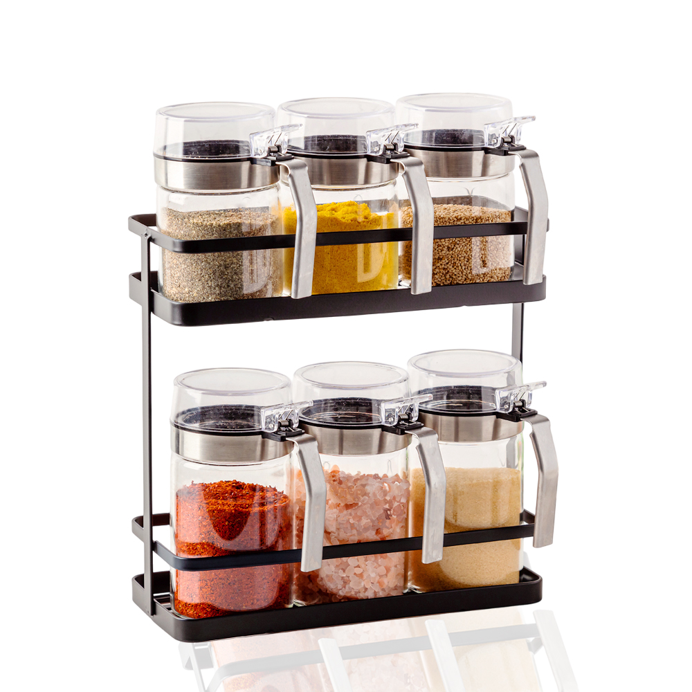 카페로메오 손잡이 양념통 블랙 거치대 세트, 1세트, 양념통 450ml 3p + 양념통 300ml 3p + 거치대 + 스티커 + 스푼 6p 52,000원