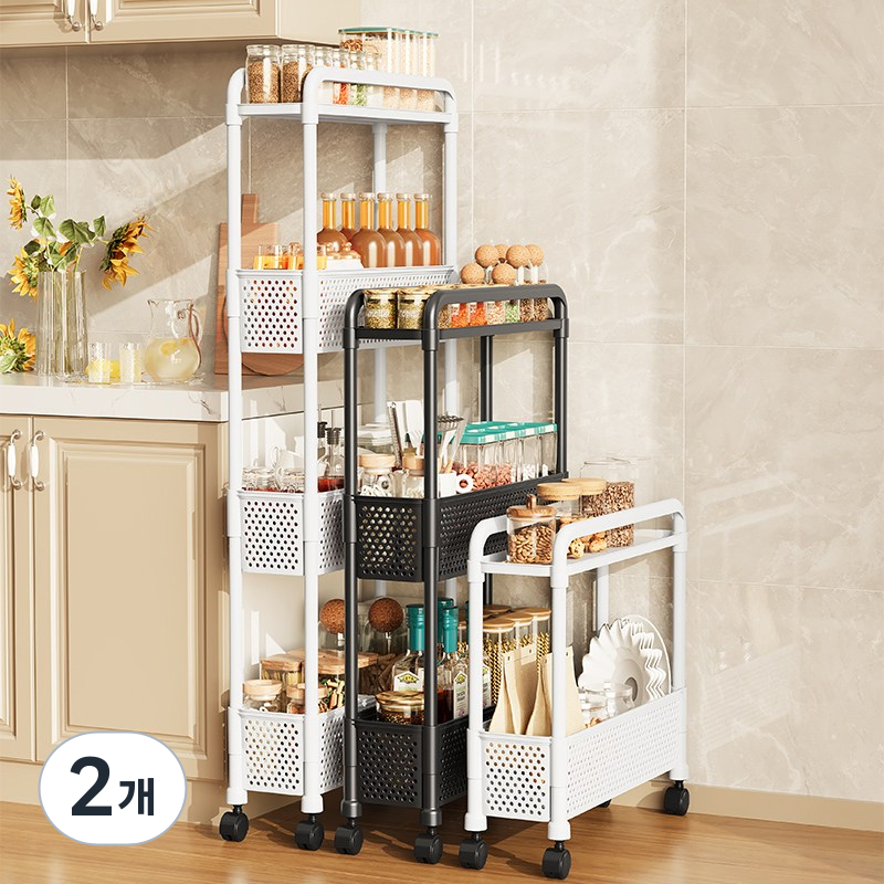 라이프리듬 초슬림 이동식 틈새 수납장 선반 주방 세탁실 트롤리, 2개, 블랙 32,800원