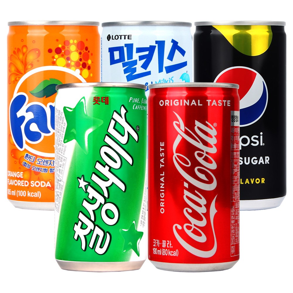 코카콜라+칠성사이다+환타오렌지+밀키스+펩시제로 190ml x 각6캔(총30캔) 전용박스포장 21,900원