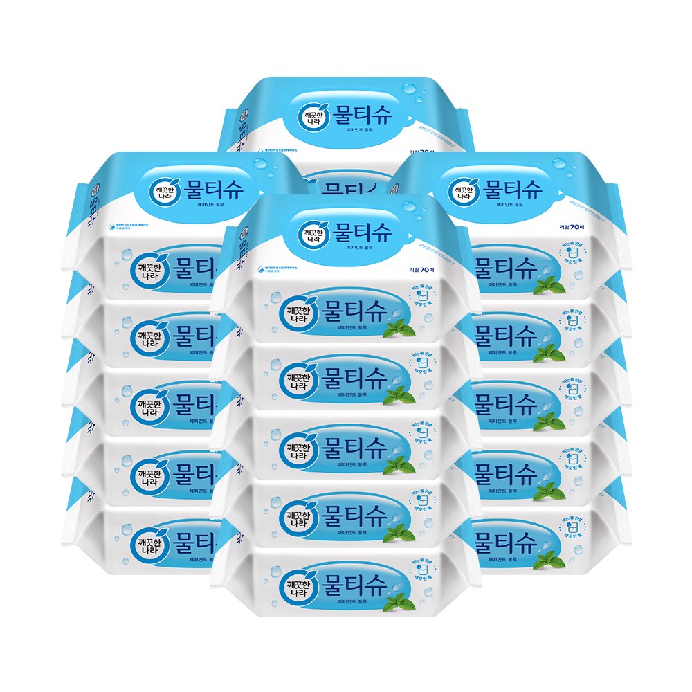 깨끗한나라 페퍼민트 물티슈 FRESH 리필 70매x10팩 28,900원