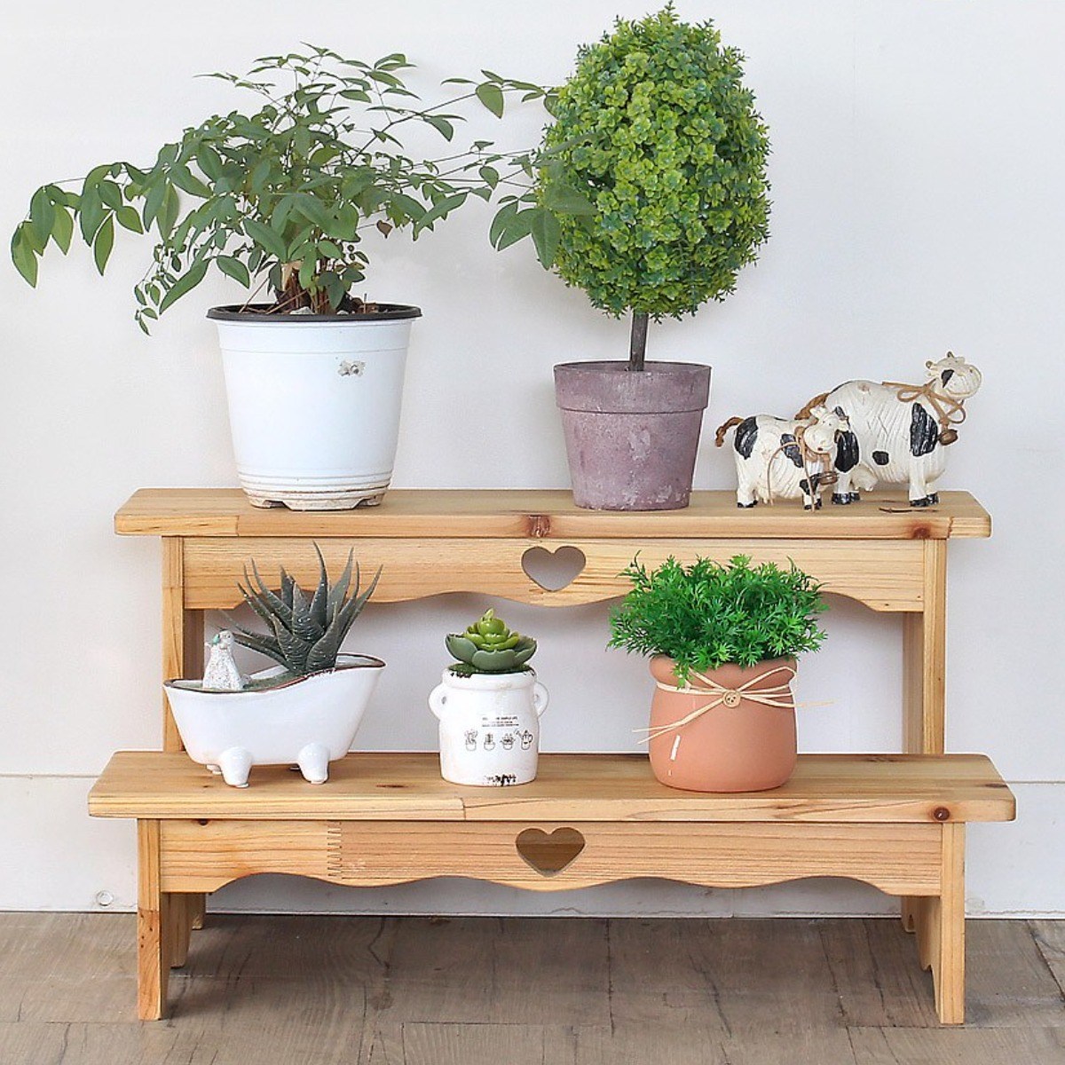 나무다움 원목 계단 화분받침대 800mm 화분정리대 2단 인테리어 화분진열대, 내추럴, 1개 39,690원