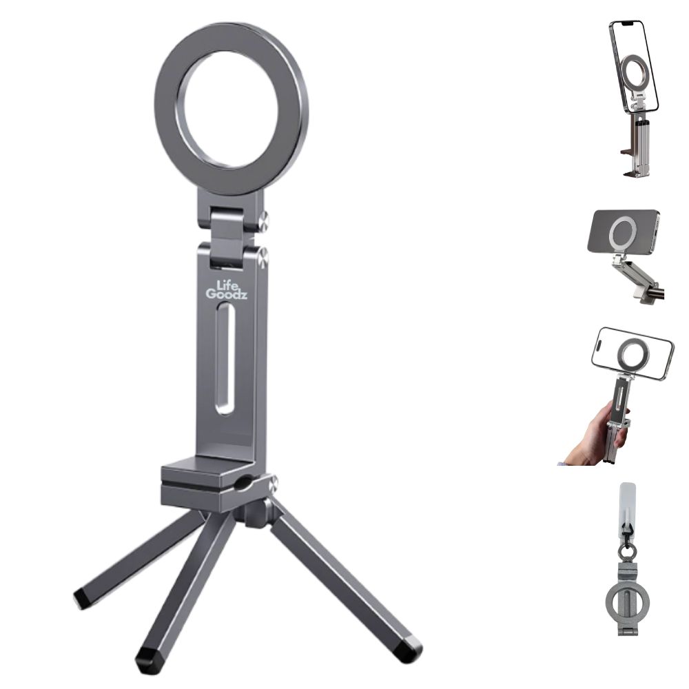 라이프굳즈 맥세이프 거치대 스마트폰 삼각대 360도 휴대용 여행용, 그레이 17,800원
