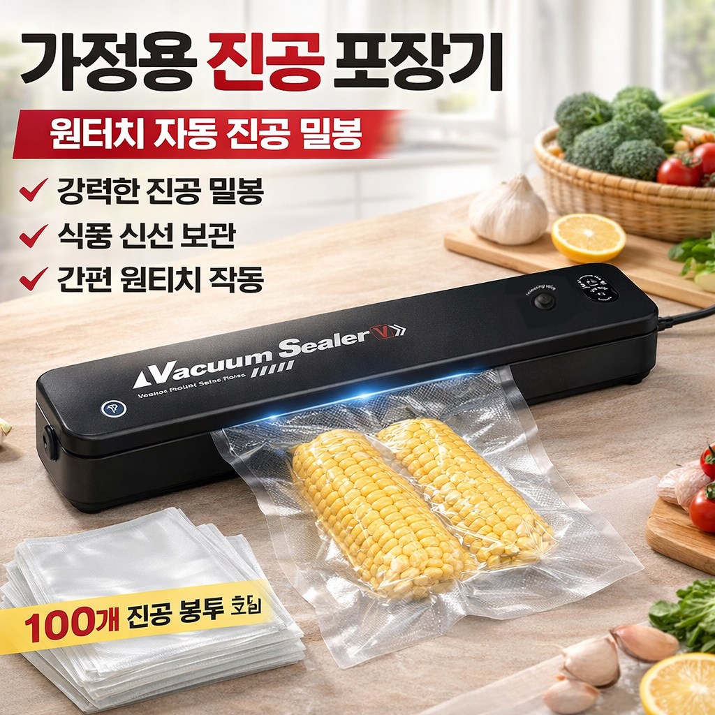 가정용 진공포장기 소형 자동 식품 밀봉기 음식 보관기 플라스틱 포장 진공실러 원터치 음식압축기 26,900원