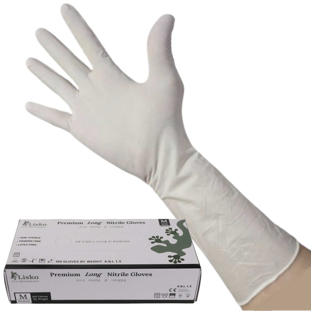 리스코 니트릴장갑손목긴100매1box 라텍스고무장갑 팔목긴 식당용 업소용 주방용, 1개, 중(M), 화이트 19,790원