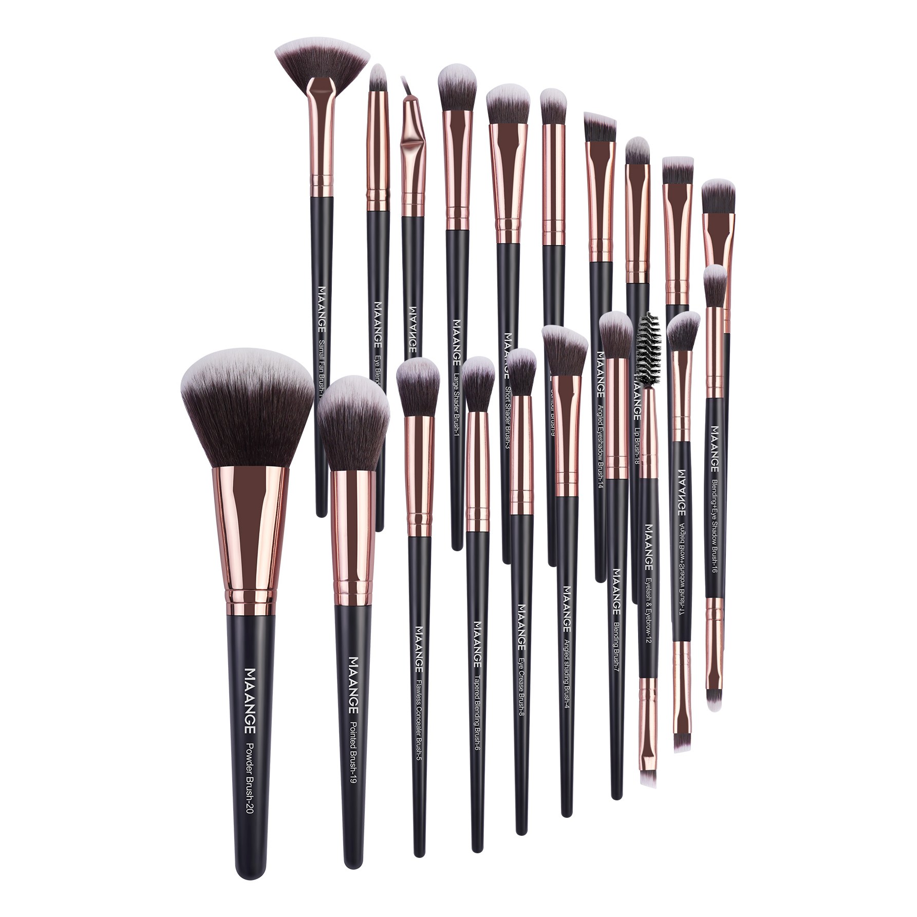 MAANGE 20피스 메이크업 브러시 세트, 파운데이션 브러시, 블러셔 브러시 및 아이섀도 브러시 등., 1개, Black/Gold 18,000원