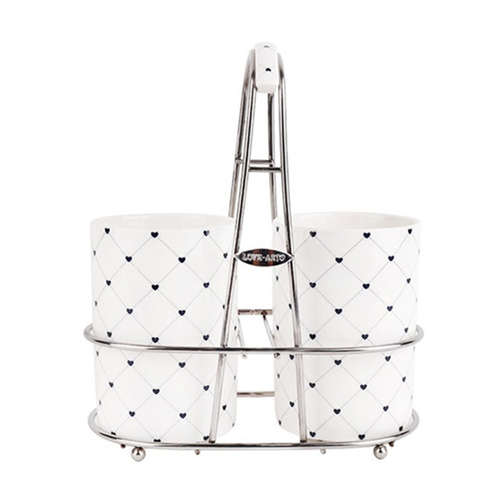 베스트데코 러브체크 2구 수저통 세트 스테인리스 손잡이 받침대 조리도구통 도자기수저통 19,900원