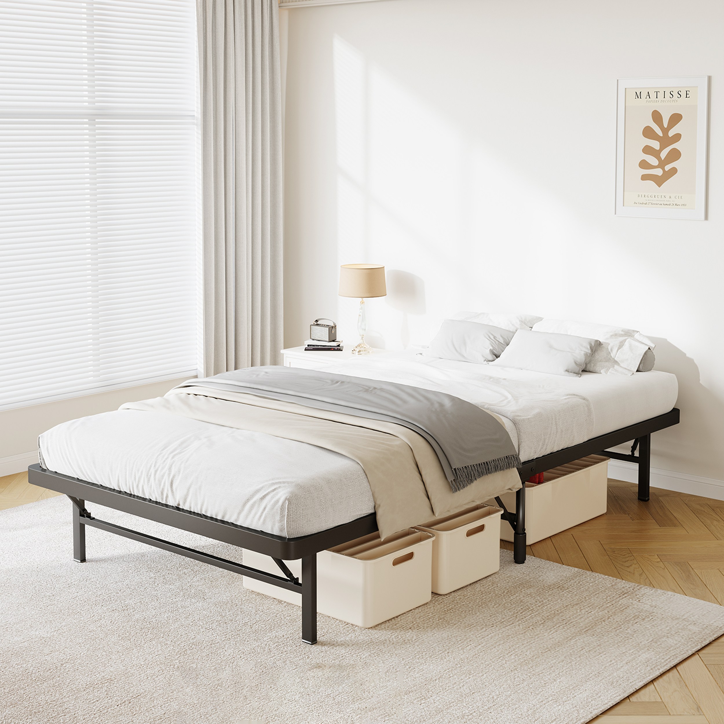 KURUA 침대프레임 설치 불필요 철제 접이식 고급 침대 매트리스 프레임, 블랙 78,900원